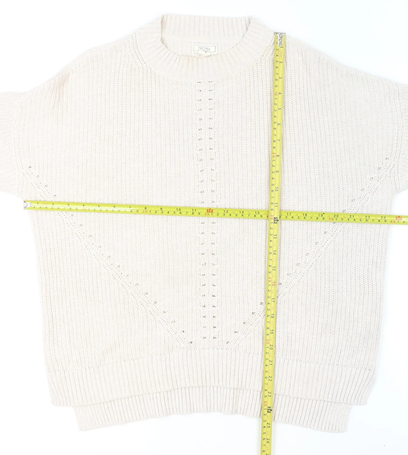 Fat Face Womens Beige Cotton Chunky Knit Crew Neck Jumper Size 14 - Image 2