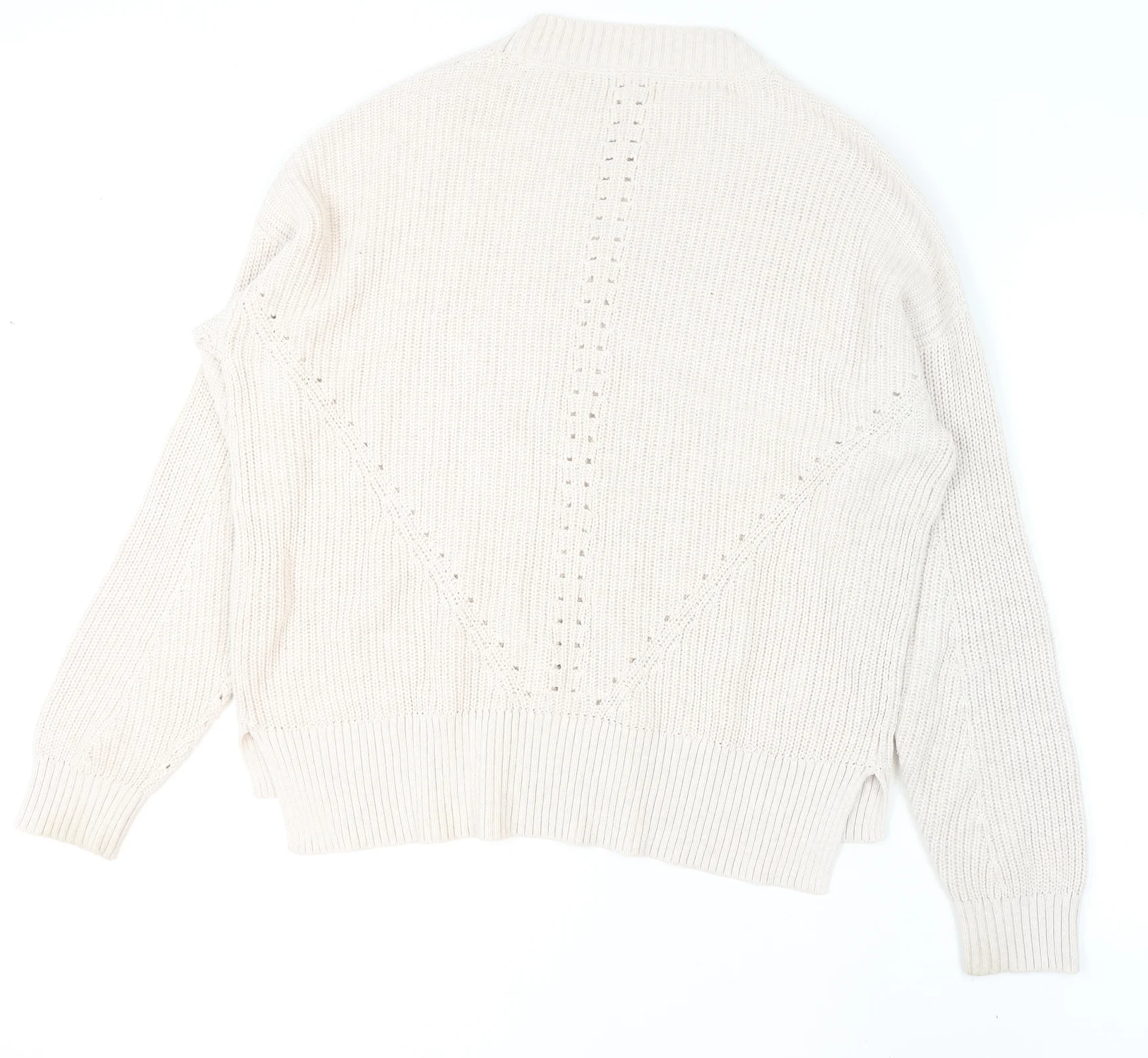 Fat Face Womens Beige Cotton Chunky Knit Crew Neck Jumper Size 14 - Image 3