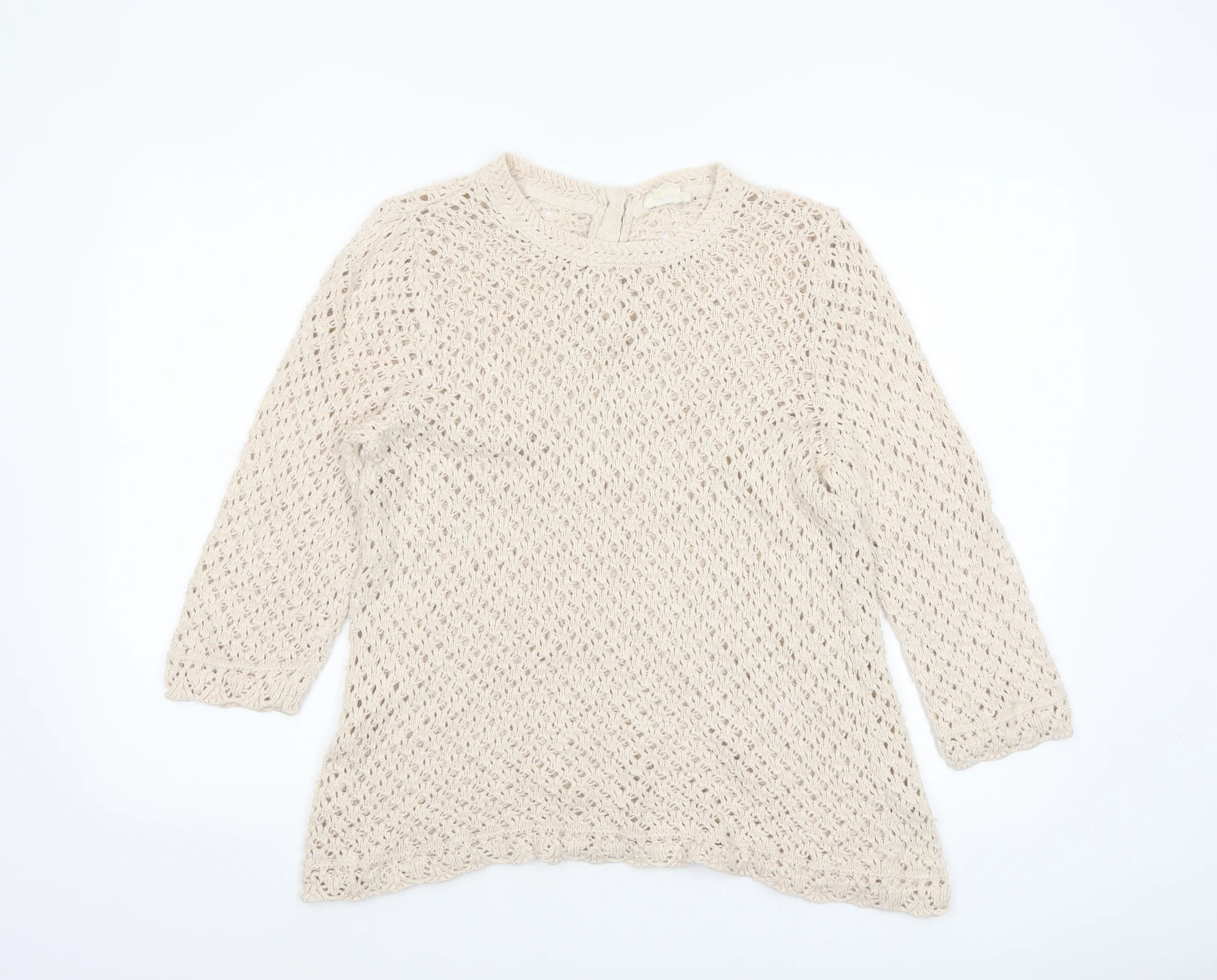 Fat Face Women's Beige Open-Knit Cotton Jumper Size 16