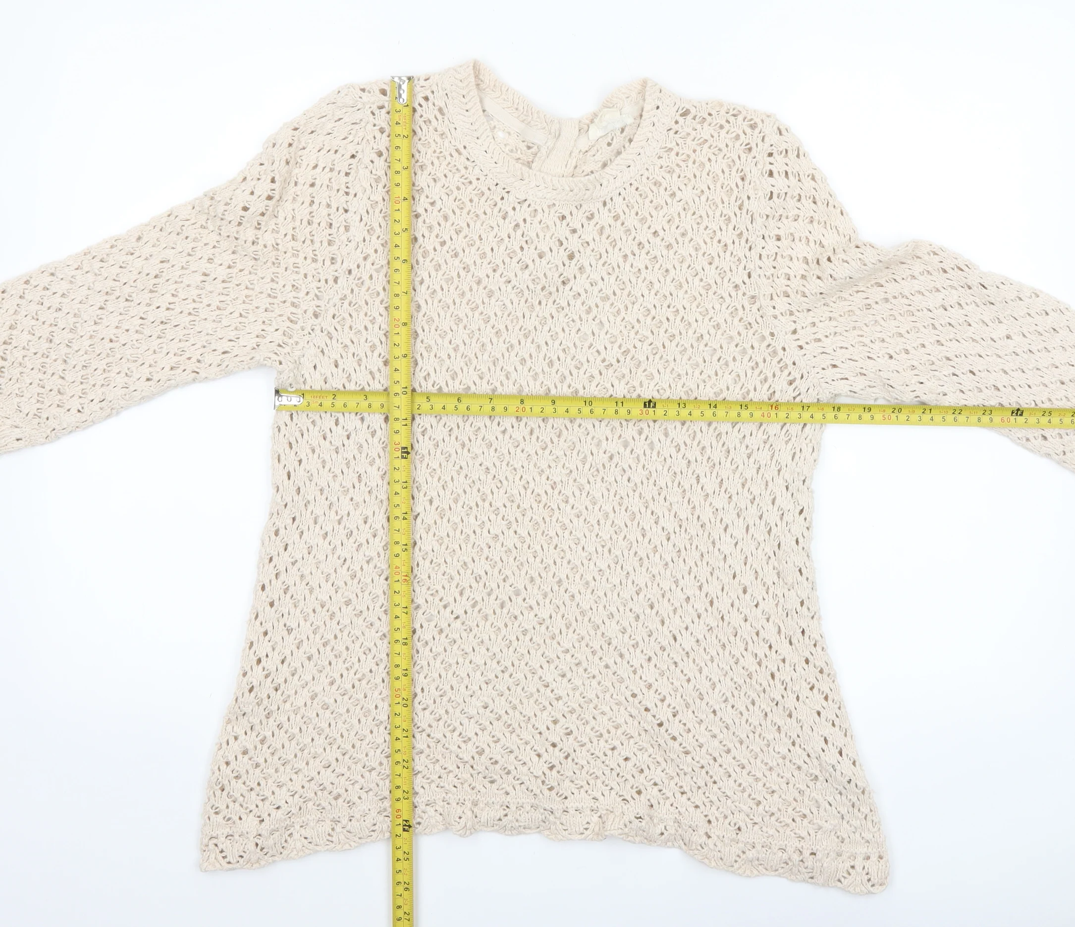 Fat Face Women's Beige Open-Knit Cotton Jumper Size 16 - Image 2