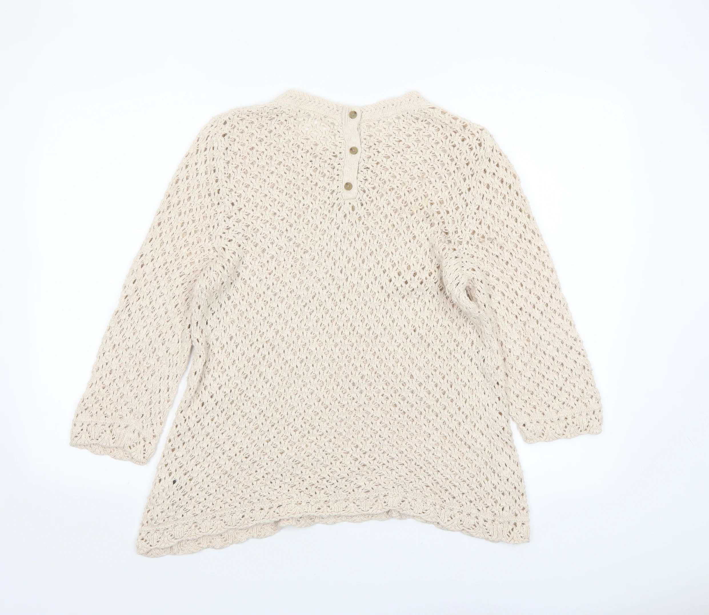 Fat Face Women's Beige Open-Knit Cotton Jumper Size 16 - Image 3