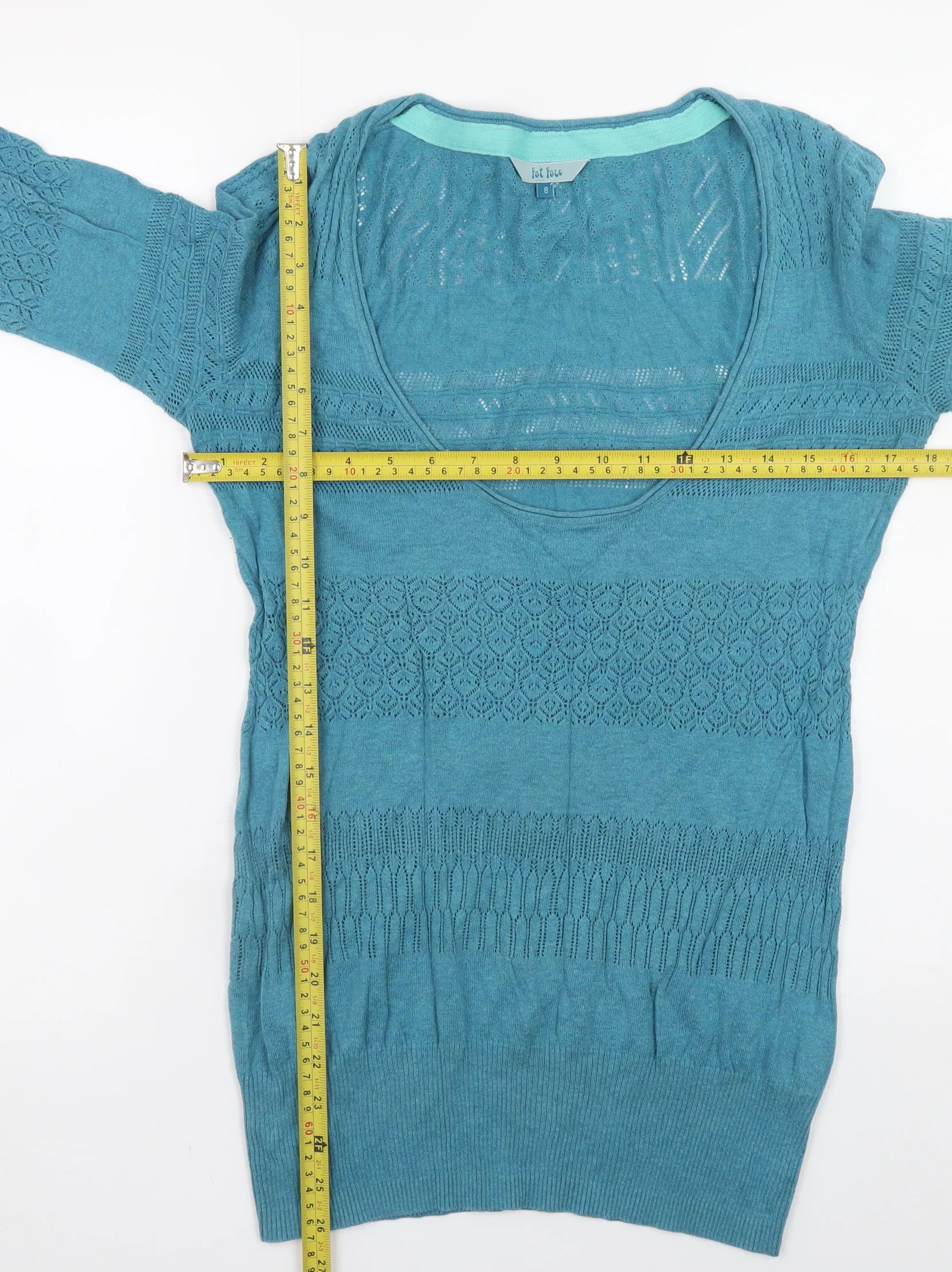 Fat Face Womens Blue Cotton Open Knit Short Sleeve Jumper Size 8 - Image 2