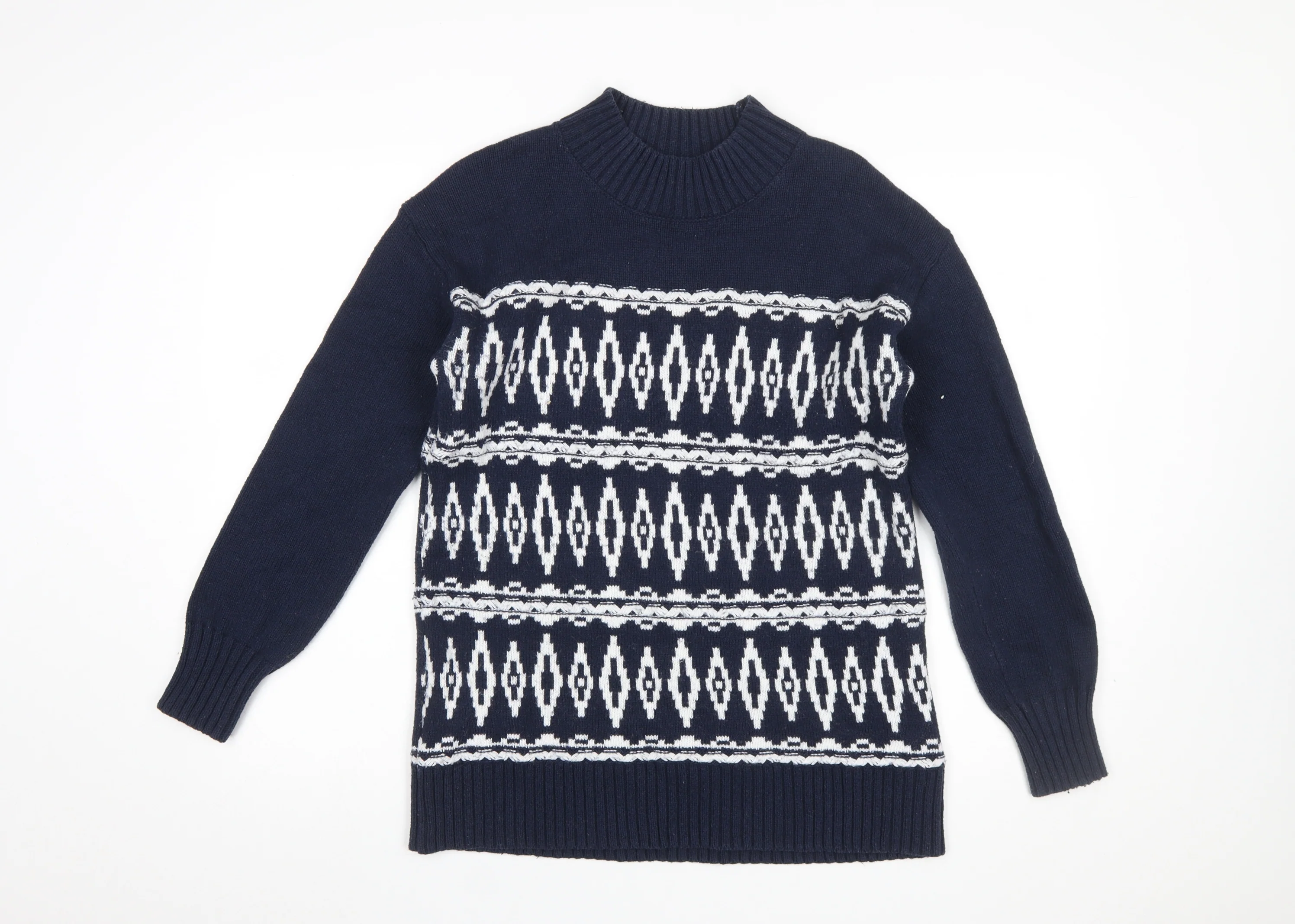 Fat Face Women's Blue Geometric Knit Pullover Jumper Size 10