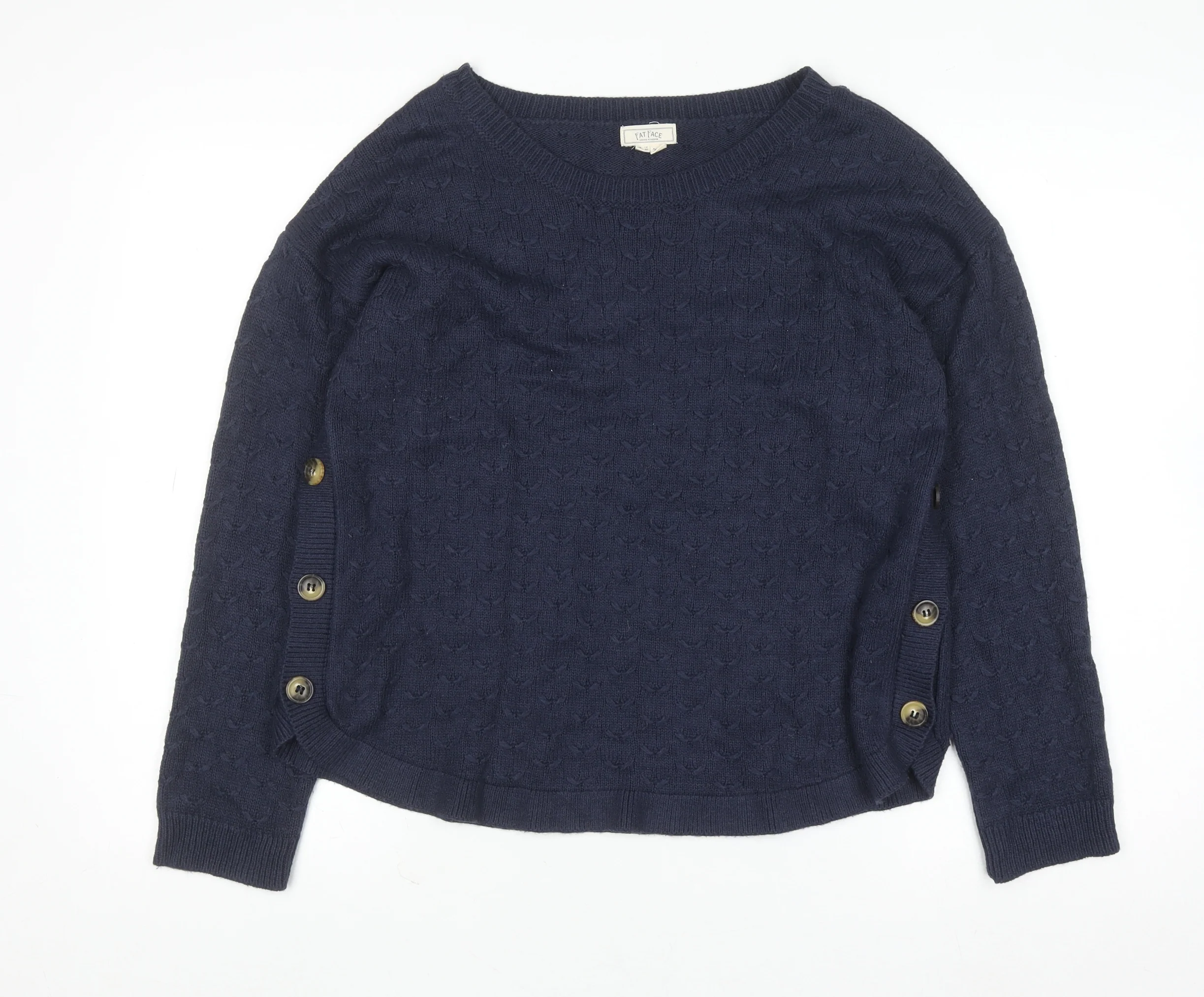 Fat Face Women's Blue Knit Button Pullover Jumper UK 12 - Image 2