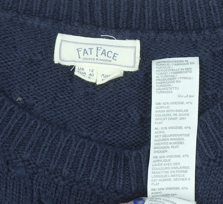 Fat Face Women's Blue Knit Button Pullover Jumper UK 12 - Image 4