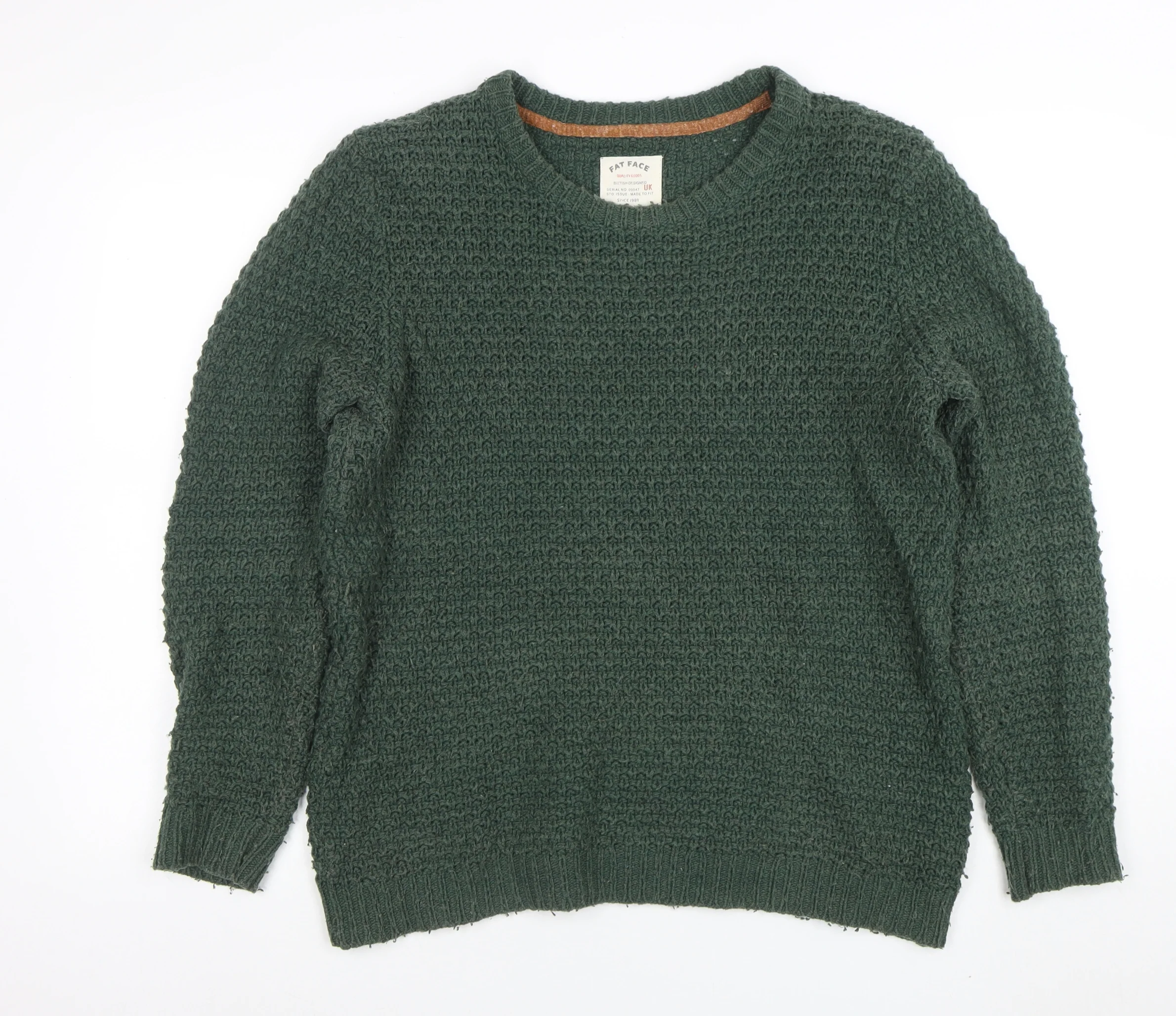 Fat Face Women's Green Knit Waffle Jumper Size M Pullover