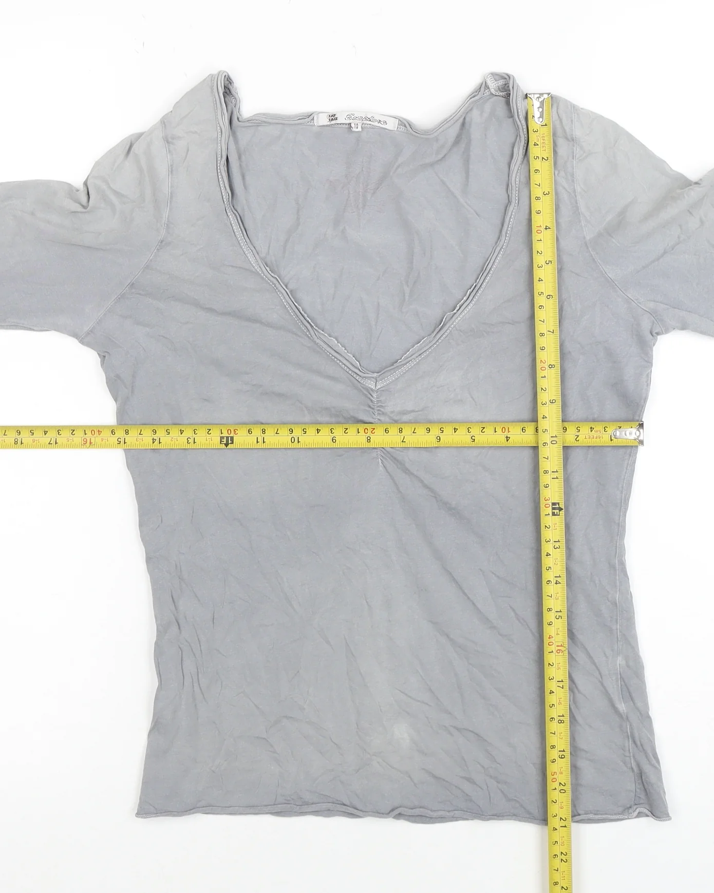 Fat Face Womens Grey Long Sleeve Cotton V-Neck Basic Top Size 10 - Image 2