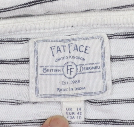 Fat Face Womens Ivory Striped 3/4 Sleeve Boat Neck T-Shirt UK 14 - Image 4