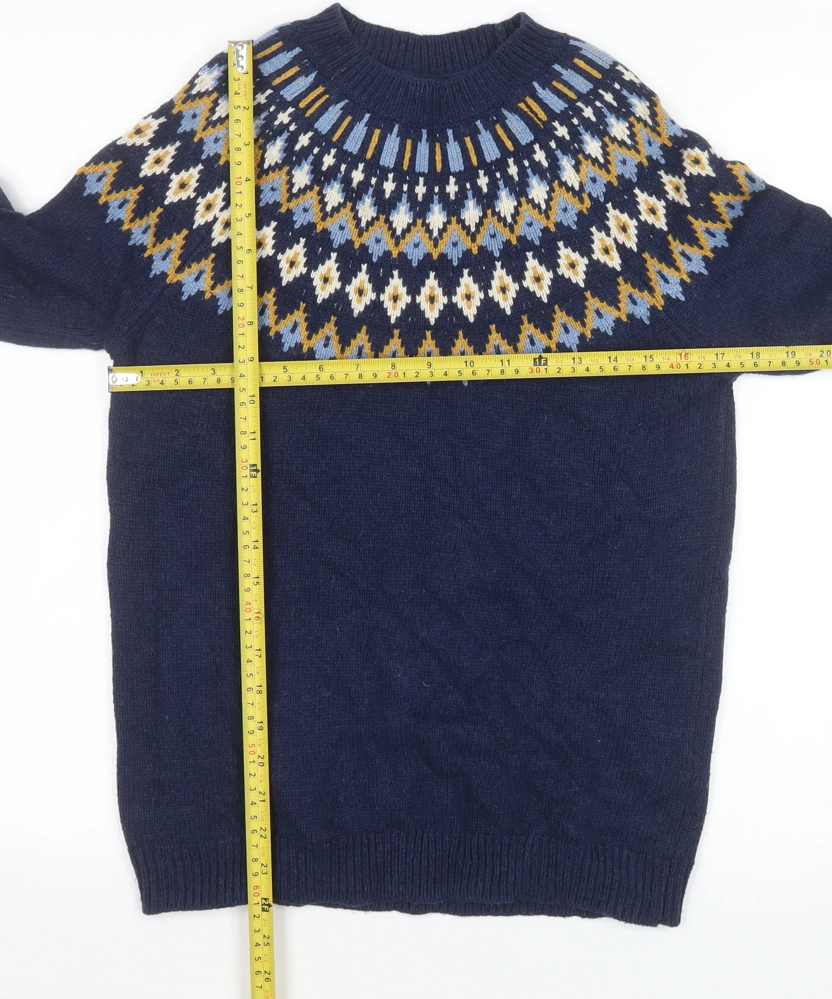 Fat Face Women's Navy Fair Isle Crew Neck Jumper UK 8 Wool Cotton Blend - Image 2