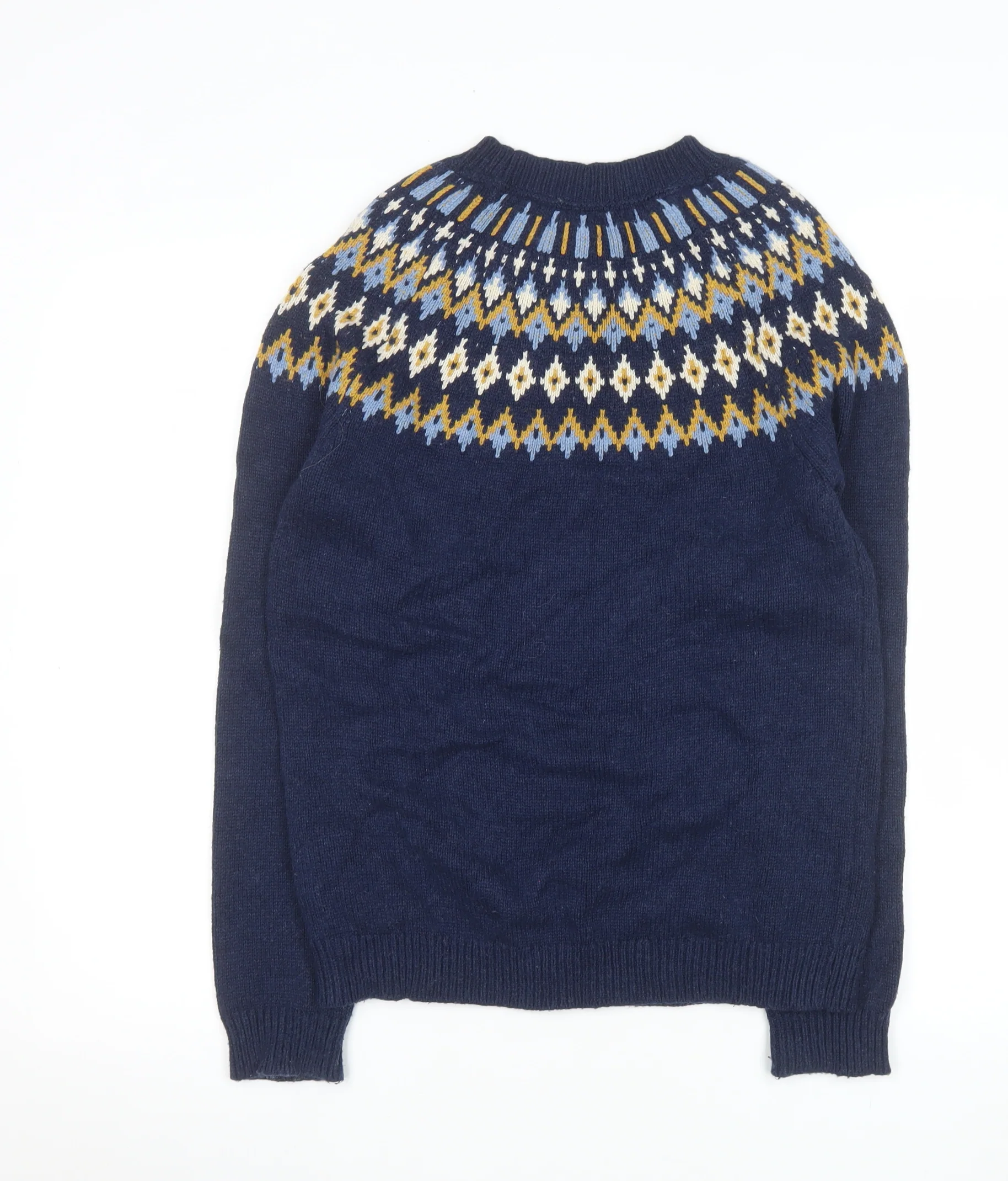 Fat Face Women's Navy Fair Isle Crew Neck Jumper UK 8 Wool Cotton Blend - Image 3