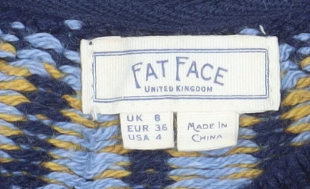 Fat Face Women's Navy Fair Isle Crew Neck Jumper UK 8 Wool Cotton Blend - Image 4