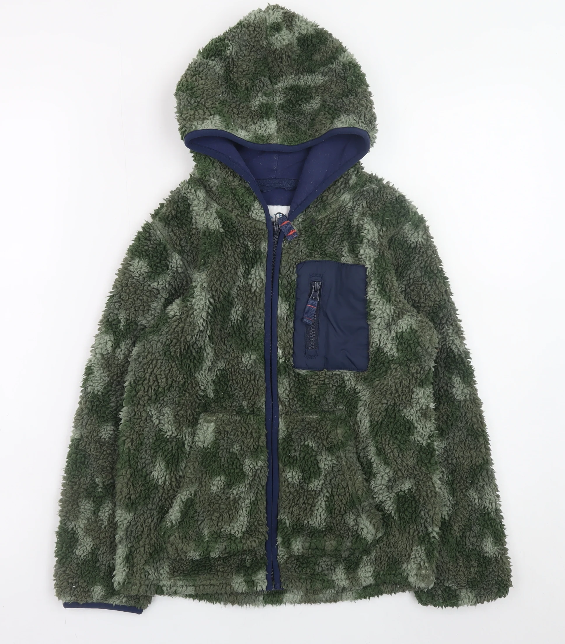 FatFace Boys Green Camouflage Fleece Full Zip Hoodie 8-9 Years