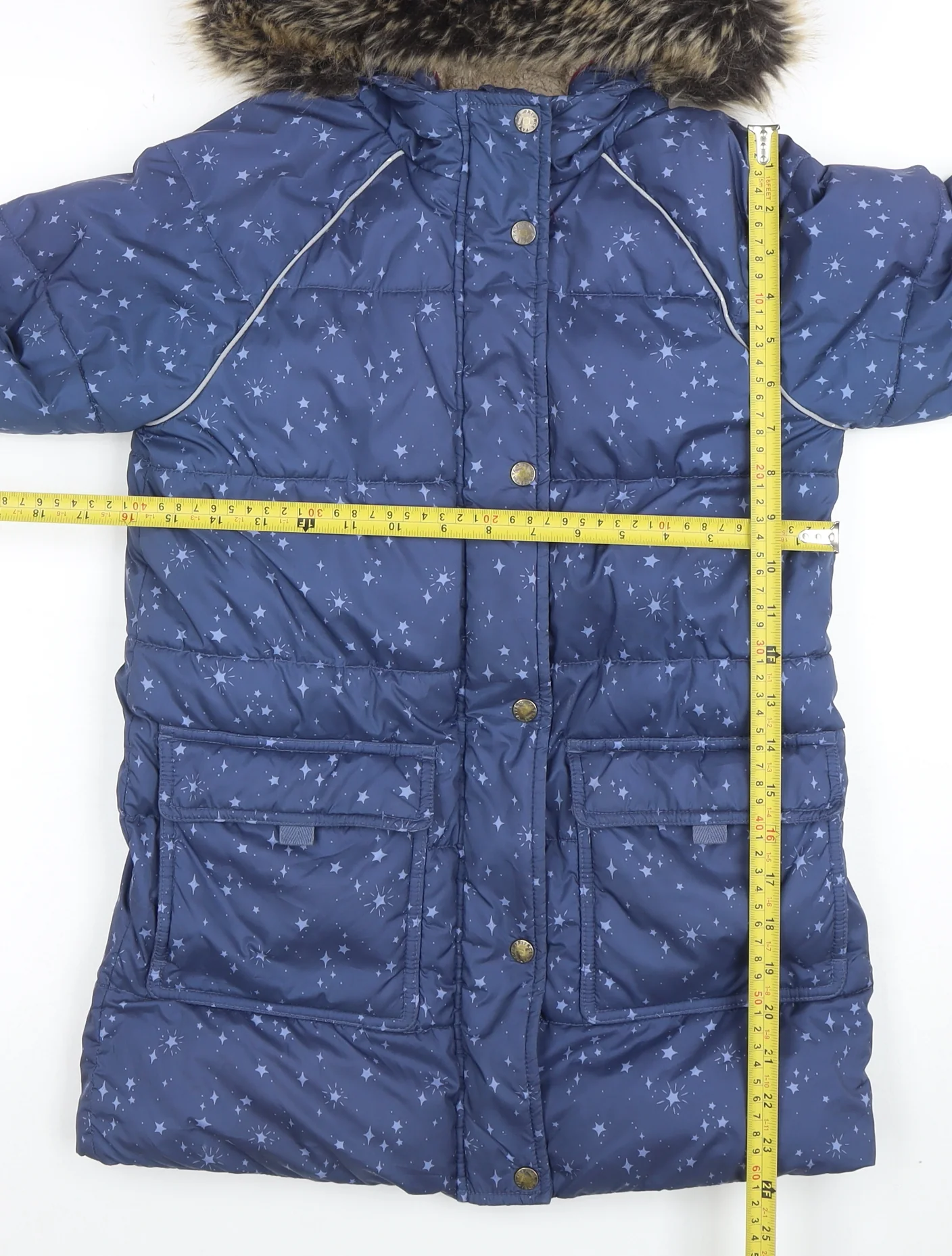 FatFace Girls Blue Star Print Hooded Puffer Coat 9-10 Years Winter Jacket - Image 2