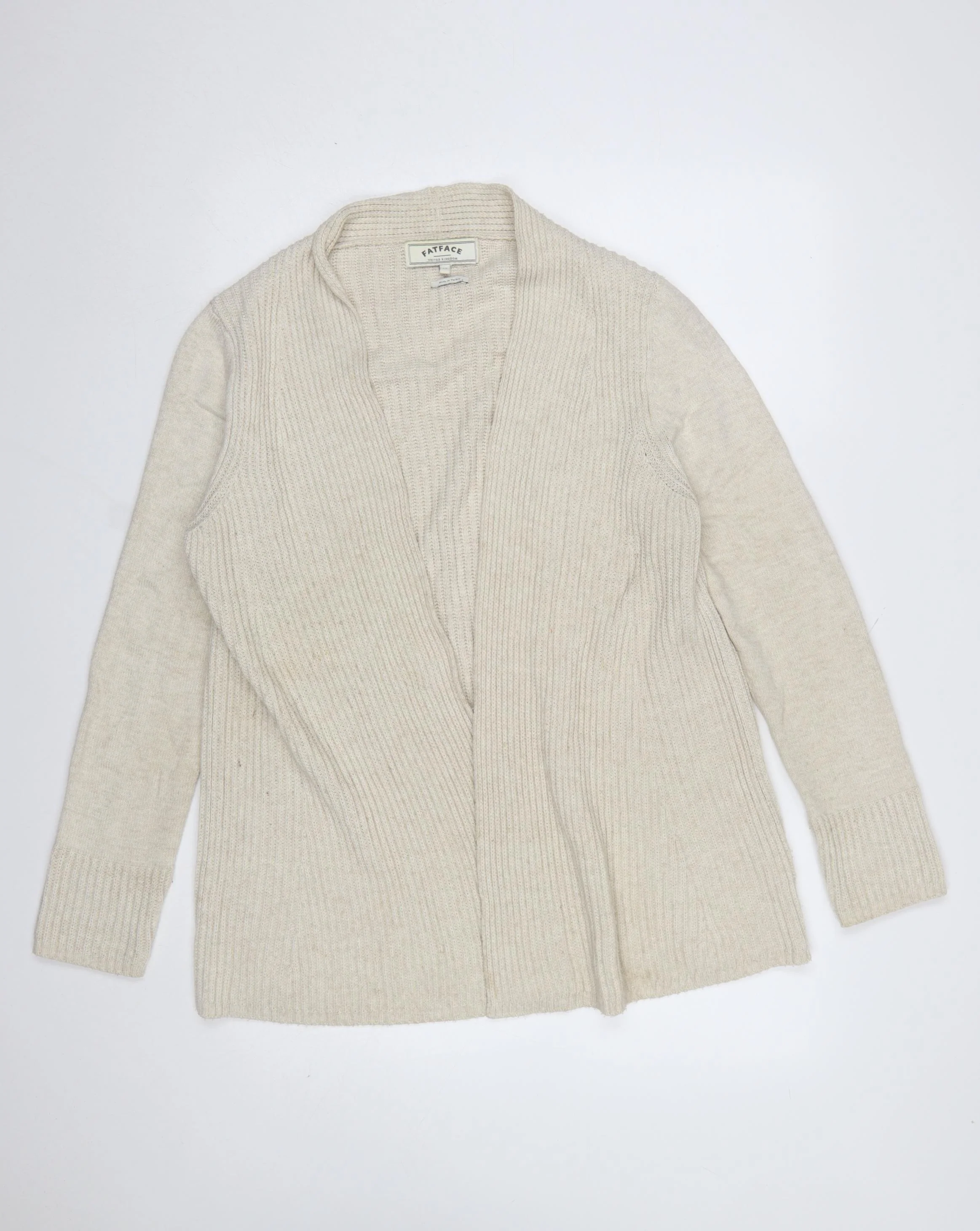 FatFace Women Beige Size 12 Knit Acrylic Cardigan Jumper