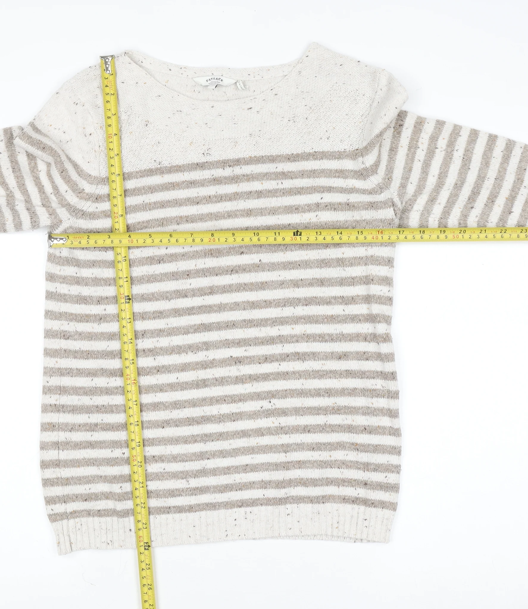 FatFace Women’s Beige Striped Cotton Knit Jumper Size 12 - Image 2
