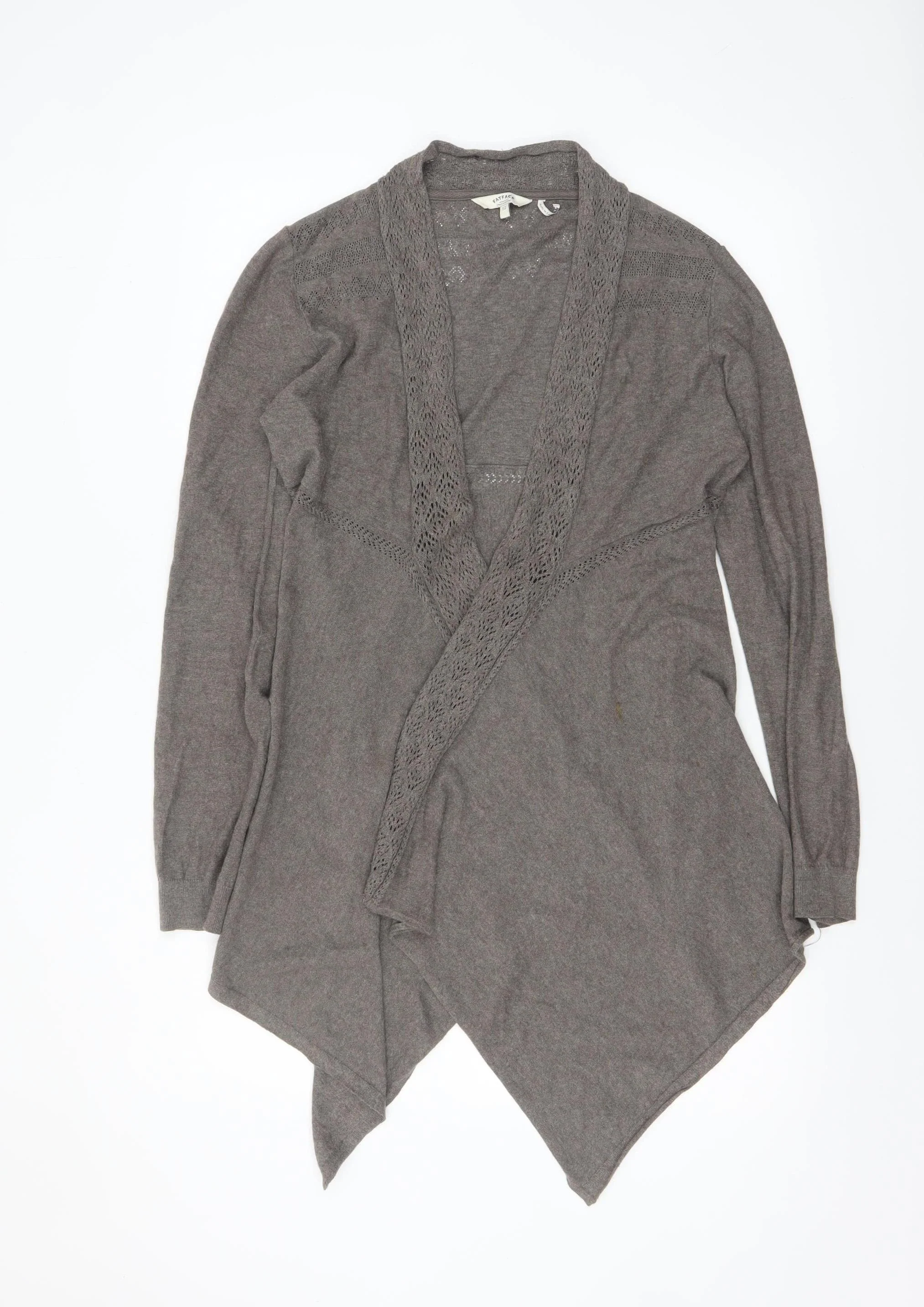 FatFace Women’s Brown Long Sleeve Open Knit Cotton Cardigan Size 12