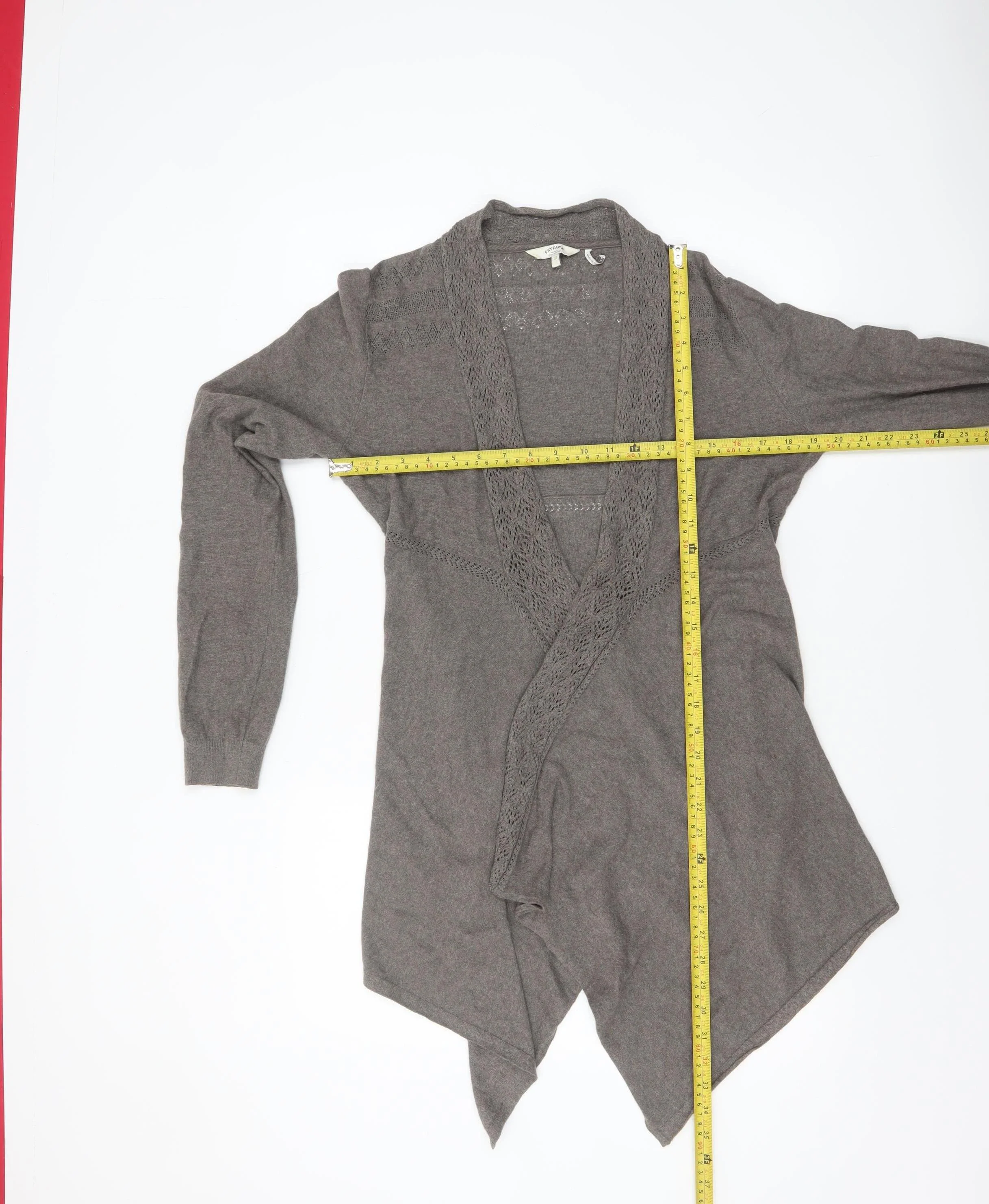 FatFace Women’s Brown Long Sleeve Open Knit Cotton Cardigan Size 12 - Image 2