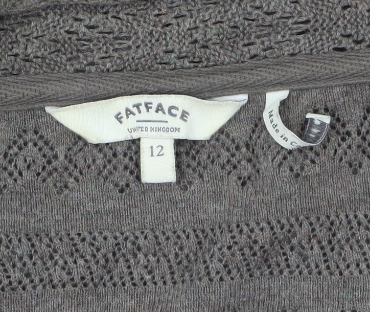 FatFace Women’s Brown Long Sleeve Open Knit Cotton Cardigan Size 12 - Image 5