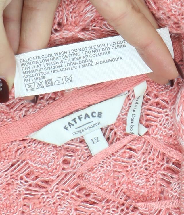 FatFace Women’s Pink Open-Knit Hooded Pullover Jumper Size 12 - Image 4