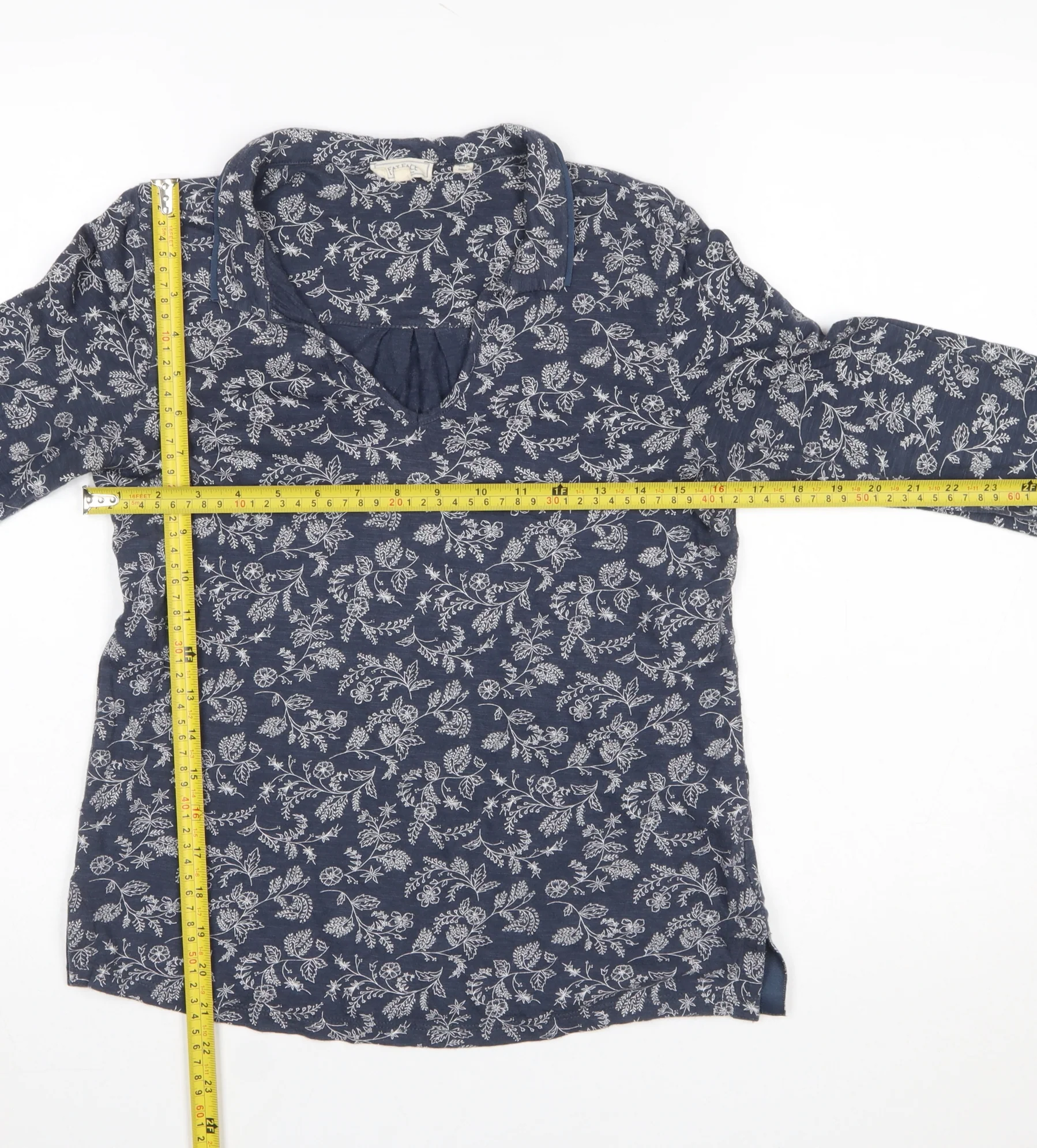FatFace Womens Blue Floral Tunic Blouse Size 8 Long Sleeve Cotton Modal - Image 2