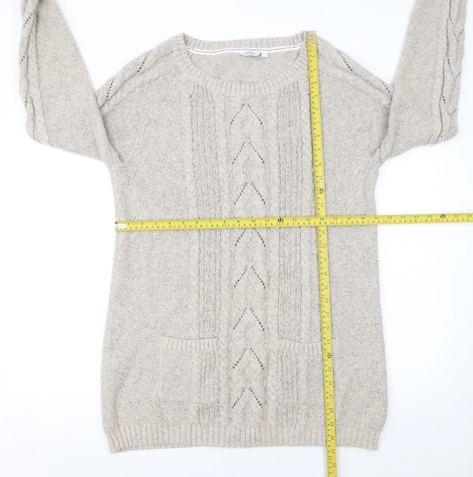 FatFace Womens Ivory Cable Knit Jumper Size 16 Crew Neck Pullover - Image 2