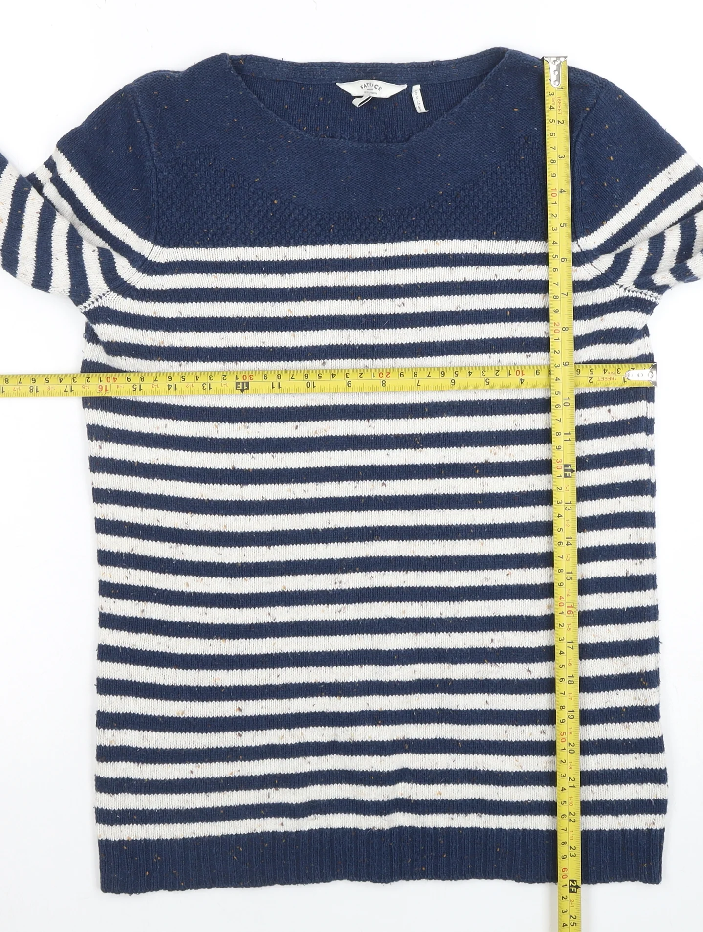 FatFace Womens Navy Stripe Cotton Acrylic Crew Neck Jumper Size 8 - Image 2