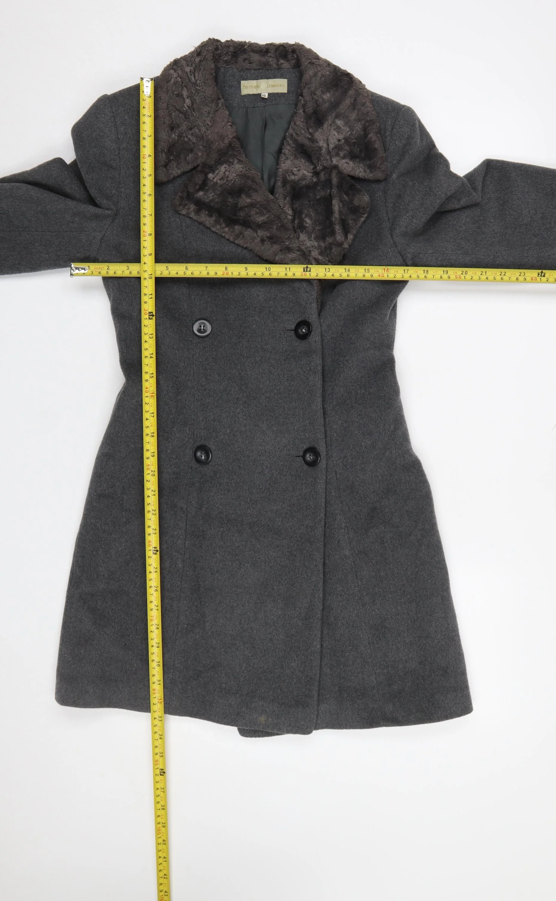 fe.male @ Jenners Women’s Grey Wool Cashmere Long Coat Size 10 - Image 2