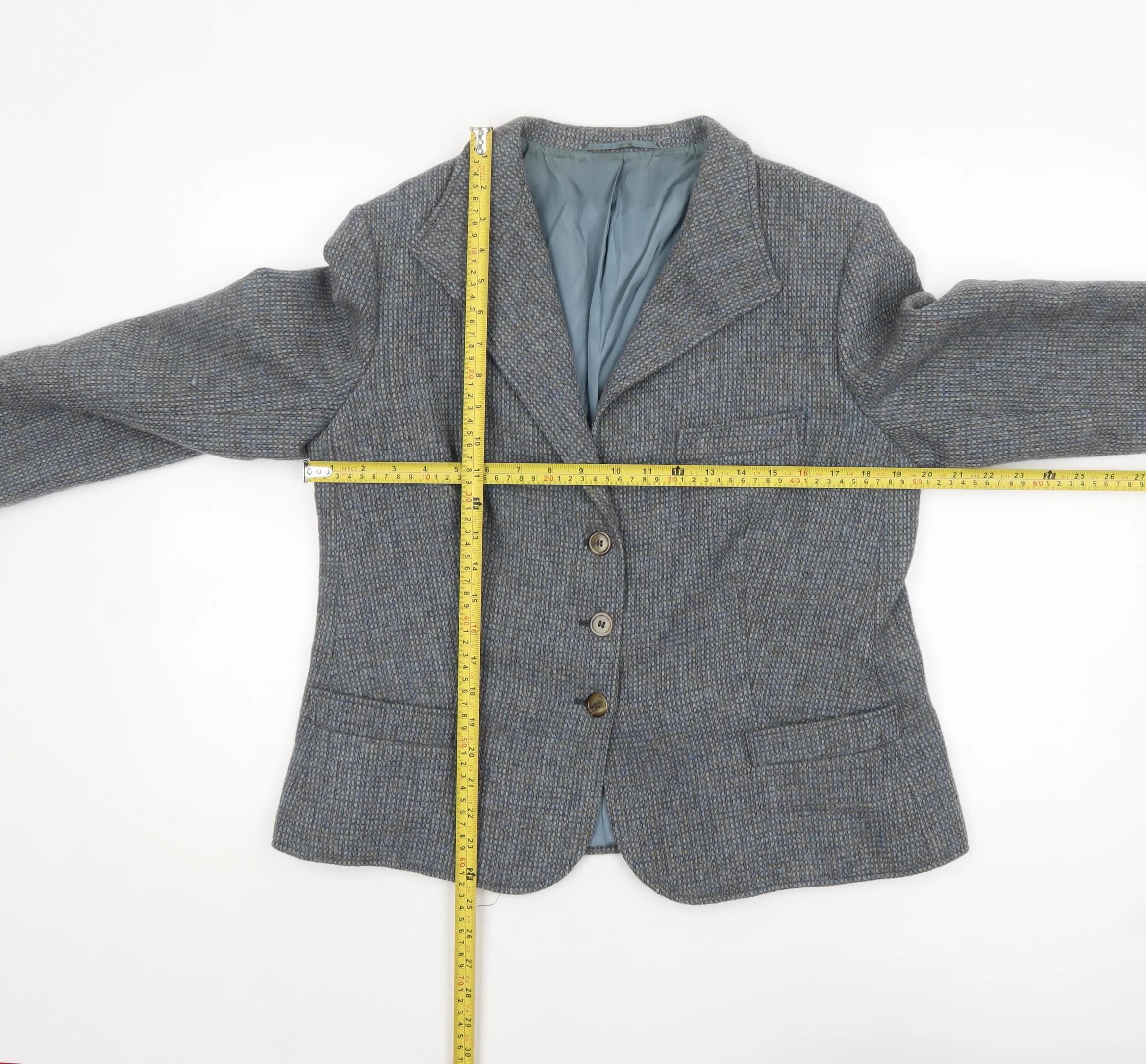 Felicitas Queisser Womens Blue Wool Tweed Single-Breasted Blazer UK 16 - Image 2