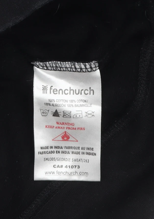 Fenchurch Men's Black Pullover Hoodie L Logo Print Cotton Streetwear - Image 4