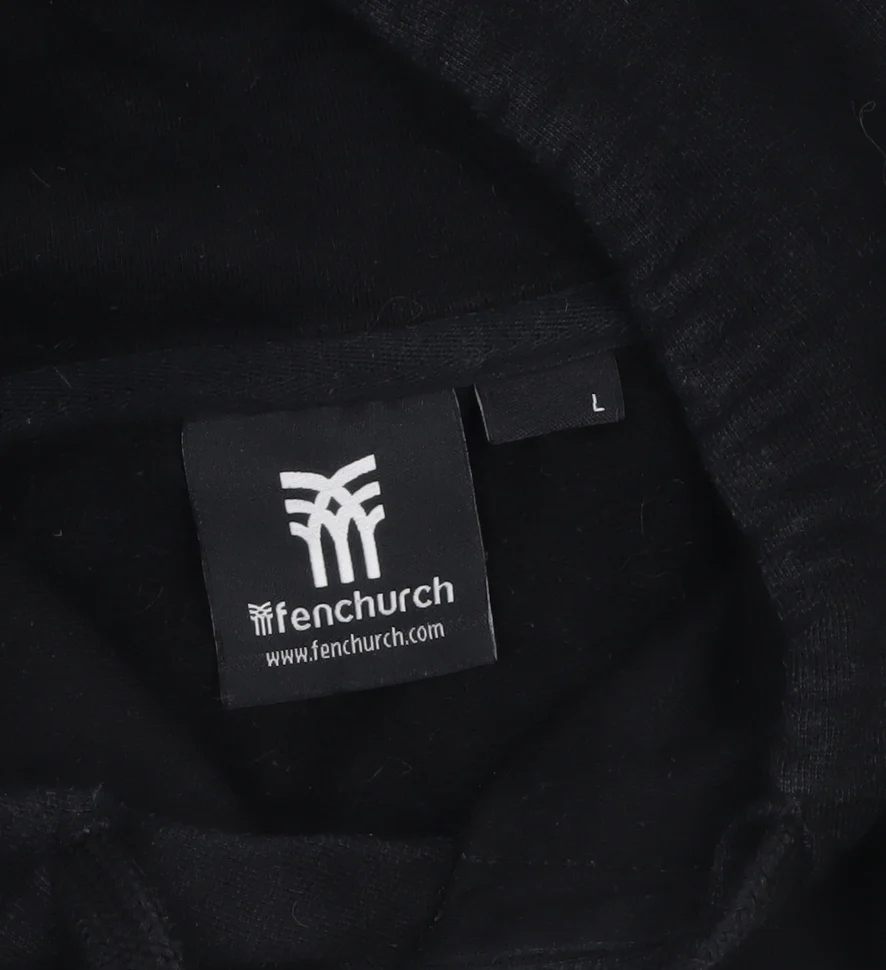 Fenchurch Men's Black Pullover Hoodie L Logo Print Cotton Streetwear - Image 5