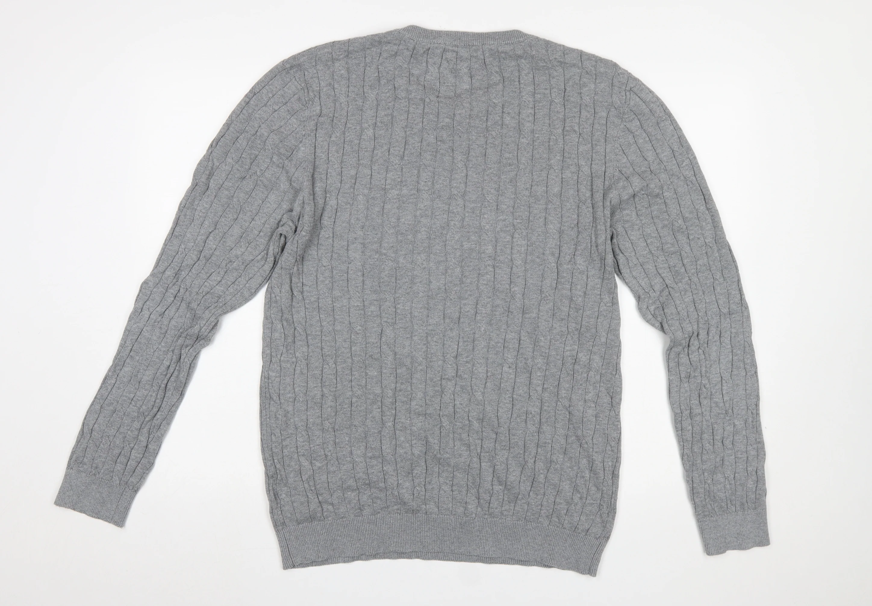 Feraud Mens Grey Cable-Knit Cotton Crew Neck Jumper XL - Image 3