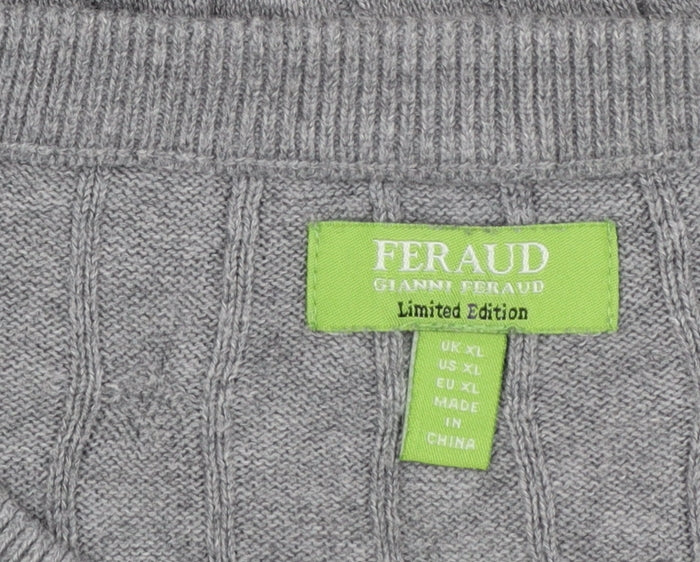 Feraud Mens Grey Cable-Knit Cotton Crew Neck Jumper XL - Image 4