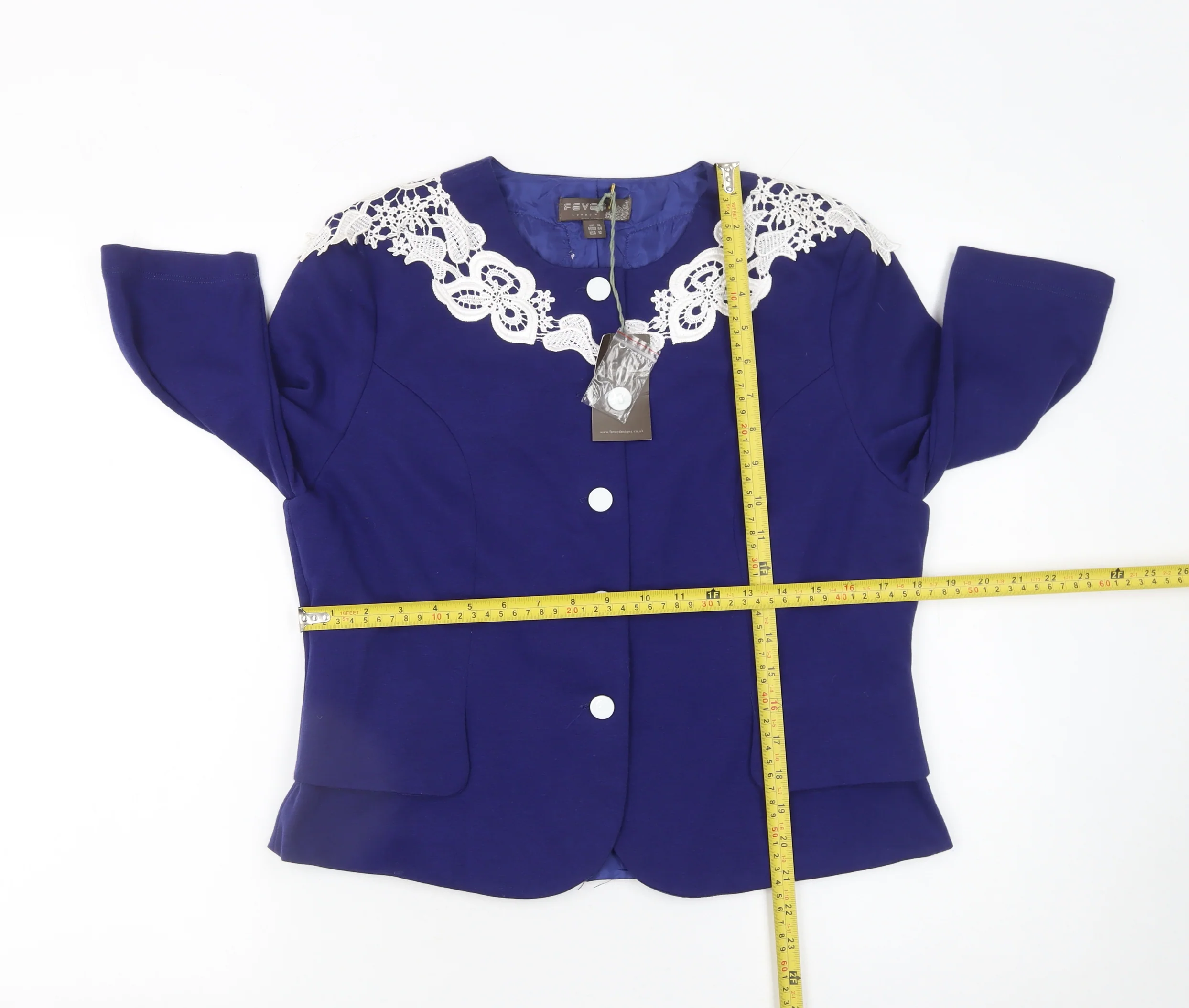 Fever London Women's Blue Lace Trim Blazer Jacket UK 16 - Image 2