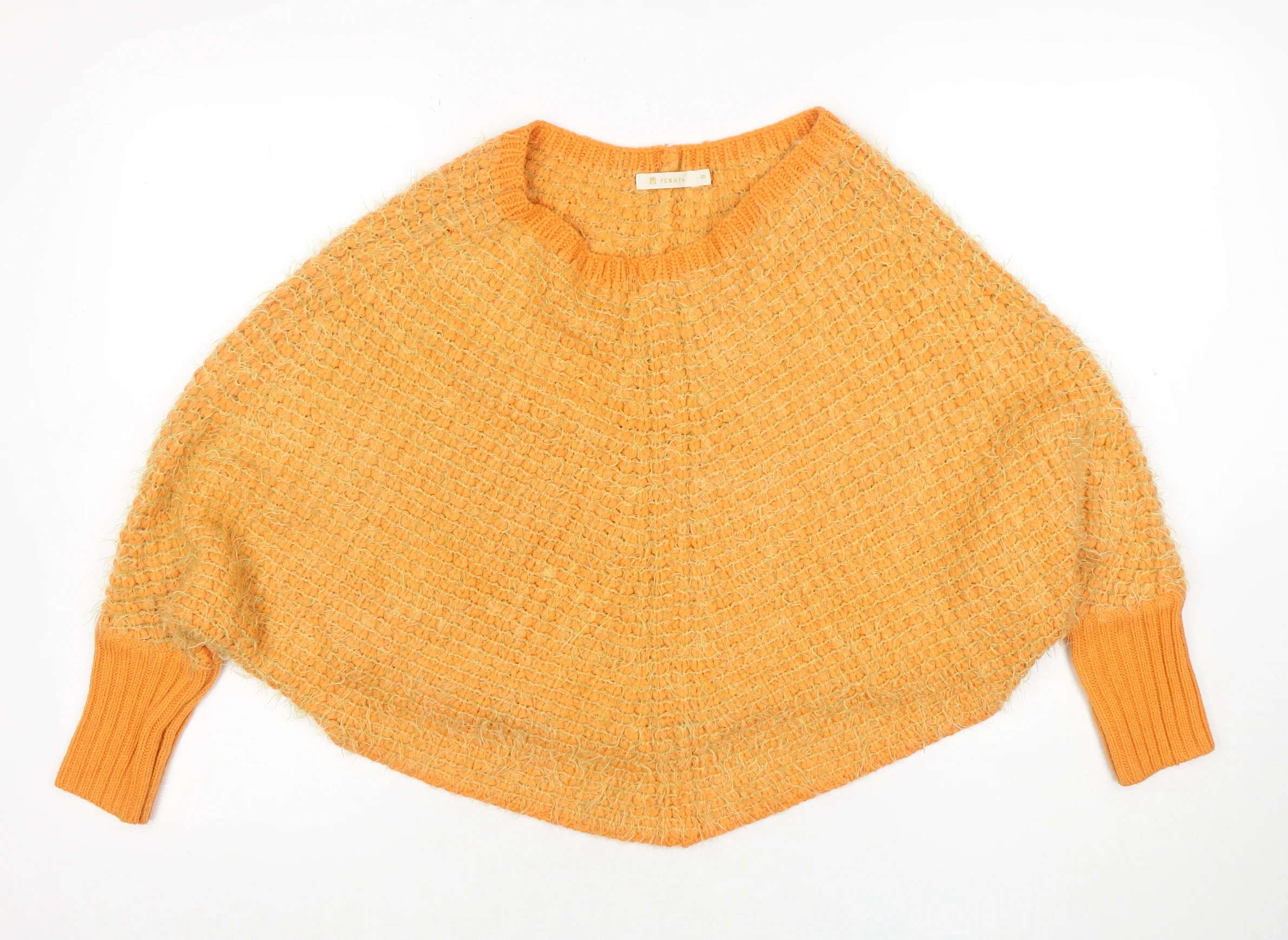 Fexata Women’s Orange Wool Blend Chunky Knit Cape Jumper S