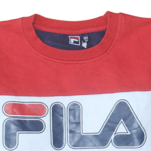 Fila Boys Navy Red Colourblock Crew Neck Sweatshirt Size 164cm - Image 7