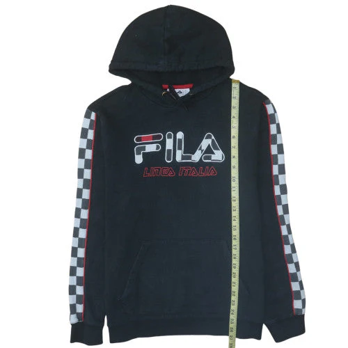 FILA Men Black L Pullover Hoodie Retro Sports Fleece Sweatshirt - Image 2