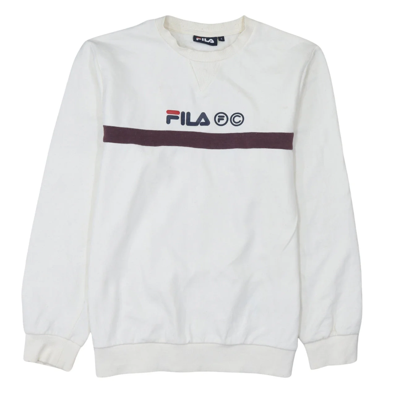 FILA Men’s White Pullover Sweatshirt Size S Logo Crew Neck Jumper