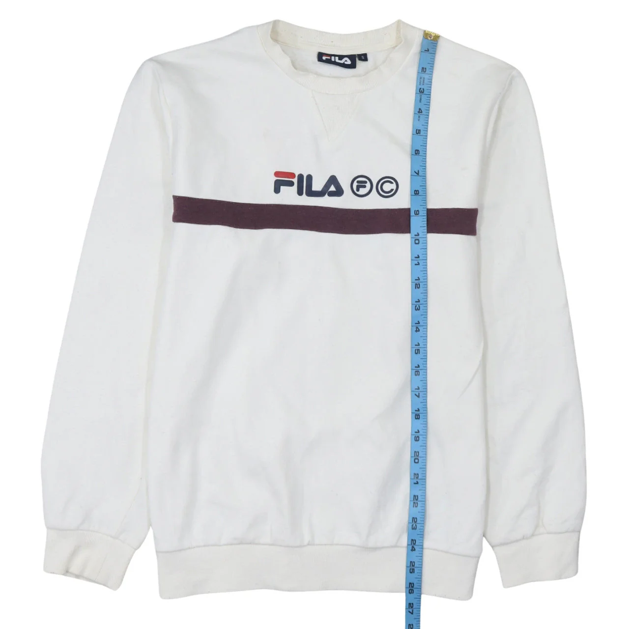 FILA Men’s White Pullover Sweatshirt Size S Logo Crew Neck Jumper - Image 3