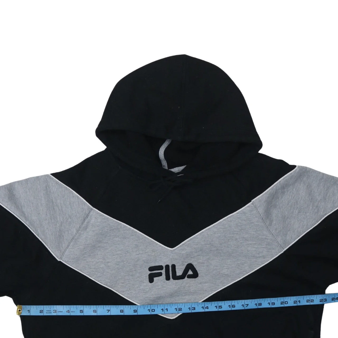 Fila Men's Black & Grey Pullover Hoodie Medium Logo Sweatshirt - Image 2