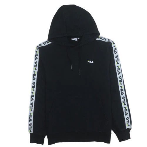 Fila Men's Black Small Pullover Hoodie with Logo Tape Trim