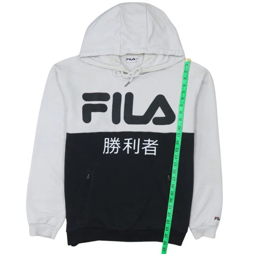 FILA Men's Black & White Logo Pullover Hoodie Size M - Image 2