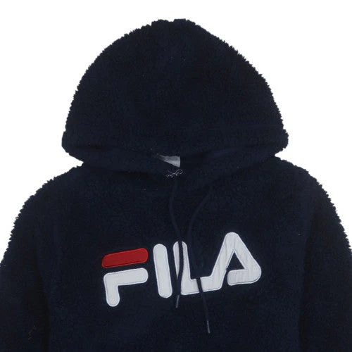 FILA Men's Blue Fleece Pullover Hoodie Size M Logo Sportswear - Image 8
