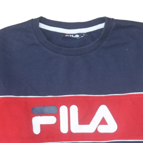 Fila Mens Blue Red Logo Crew Neck Pullover Sweatshirt L - Image 8