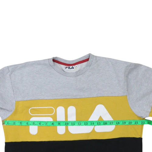 FILA Men's Grey Yellow Black Logo Crew Neck Sweatshirt M - Image 3