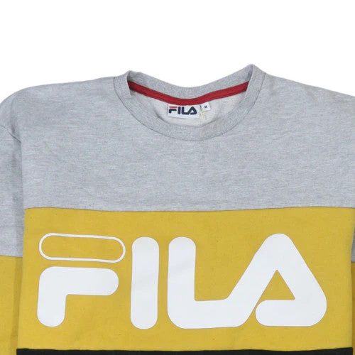 FILA Men's Grey Yellow Black Logo Crew Neck Sweatshirt M - Image 8