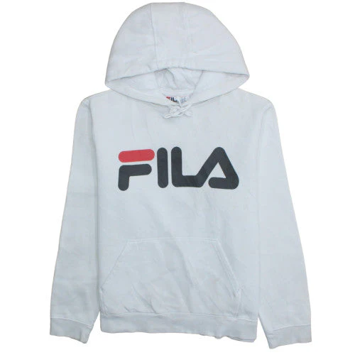 Fila Men's White Pullover Hoodie M Logo Fleece Sweatshirt