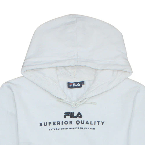 FILA Men's White Pullover Hoodie M Logo Sports Fleece Sweatshirt - Image 7