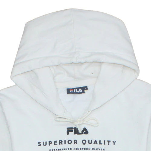 FILA Men's White Pullover Hoodie M Sports Logo Fleece Sweatshirt - Image 8