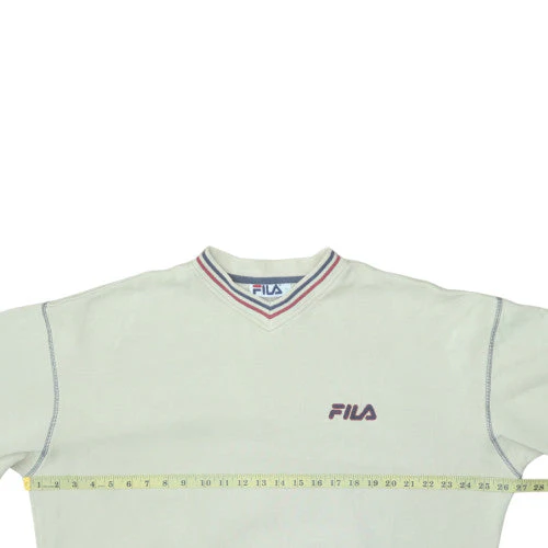 FILA Men's White Retro V-Neck Logo Pullover Sweatshirt L - Image 3