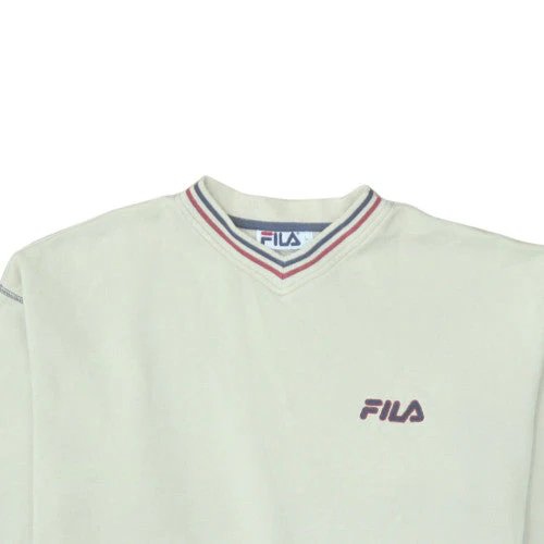 FILA Men's White Retro V-Neck Logo Pullover Sweatshirt L - Image 8